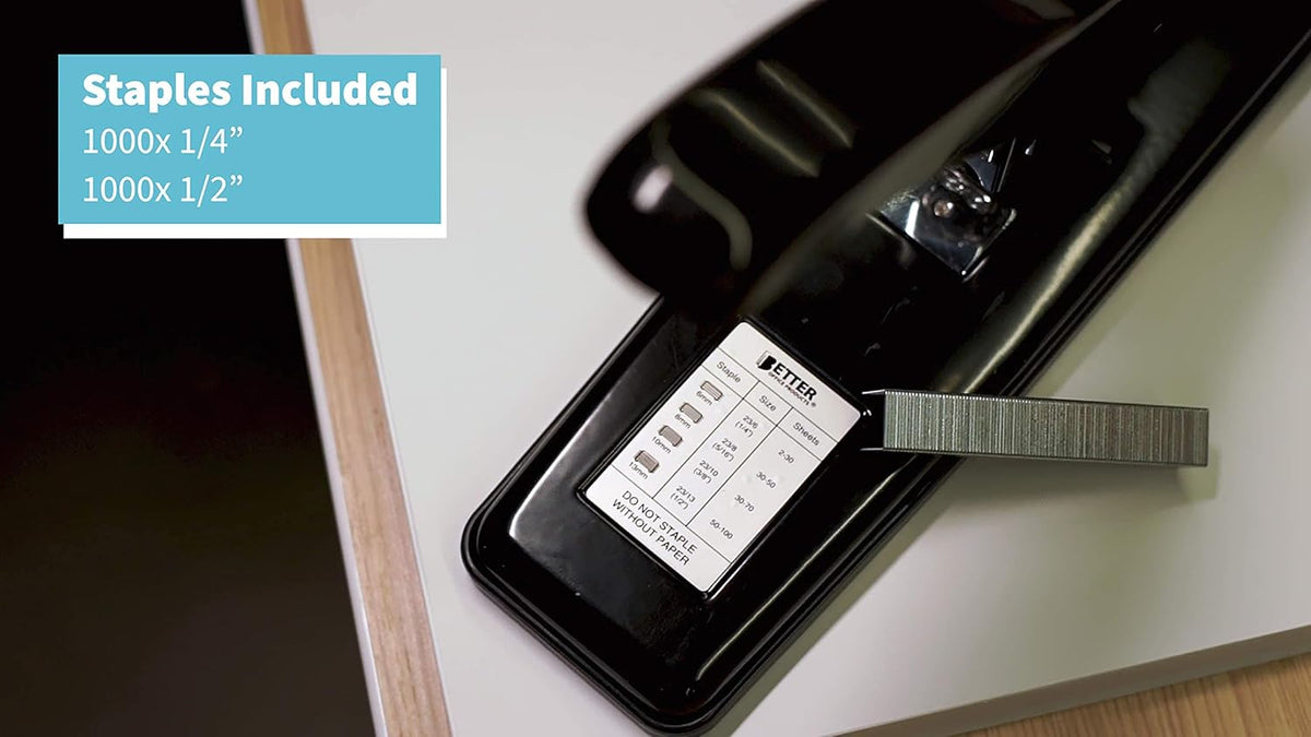 Heavy Duty Commercial Stapler with 2,000 Staples, Black Polished Steel, 100 Sheet High Capacity, Rounded Ergonomic