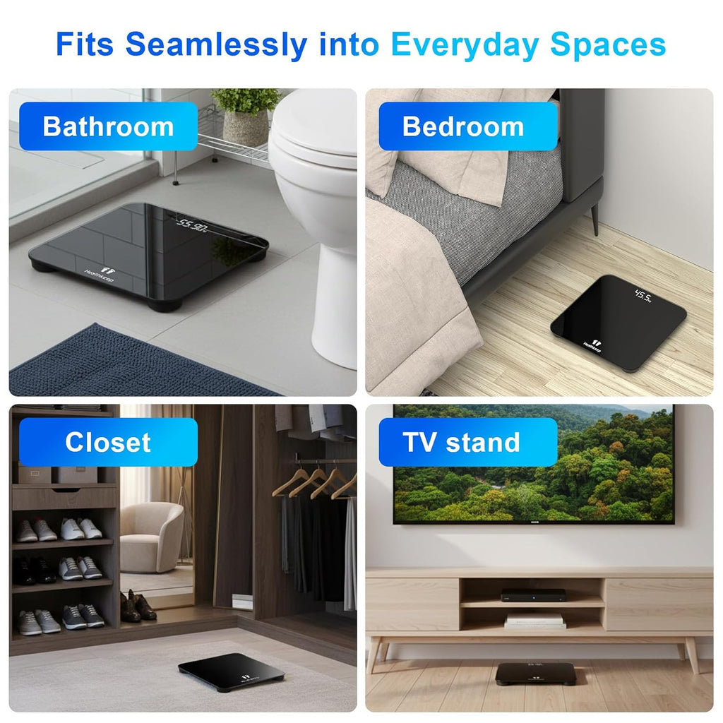 Digital Bathroom Scale for Body Weight: High-Precision 4-Sensor Accuracy, LED Display, 400lb/180kg Capacity, Safe