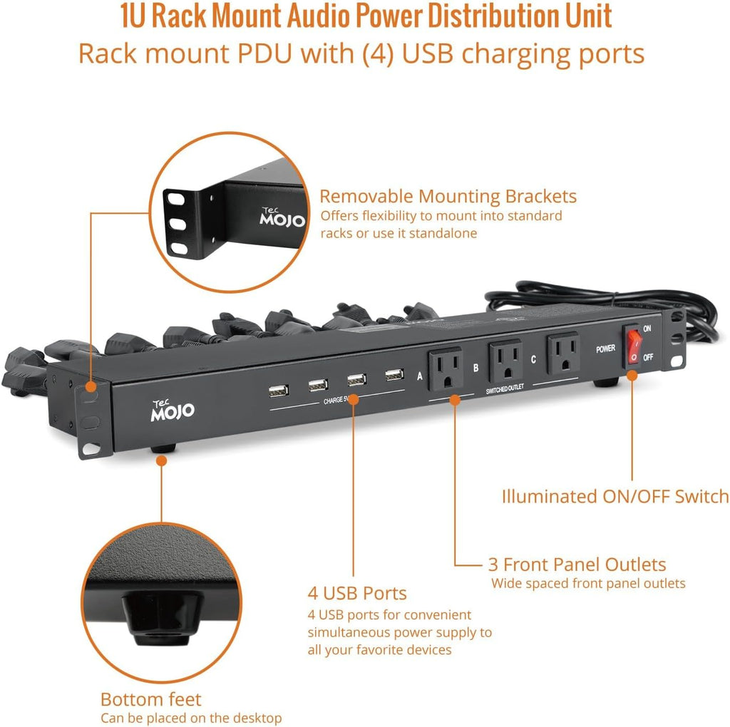 1U Rack Mount 19 Outlet PDU Power Distribution Unit Circuit Breaker fits 19-inch AV/Network/Server