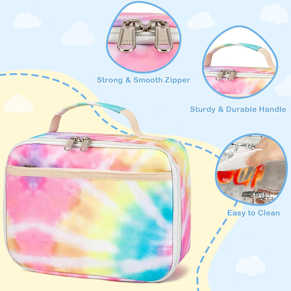 Kids Lunch Box Boys Girls Insulated Lunch Cooler Bag Reusable Lunch Tote Kit for School Travel (094 Tie Dye)