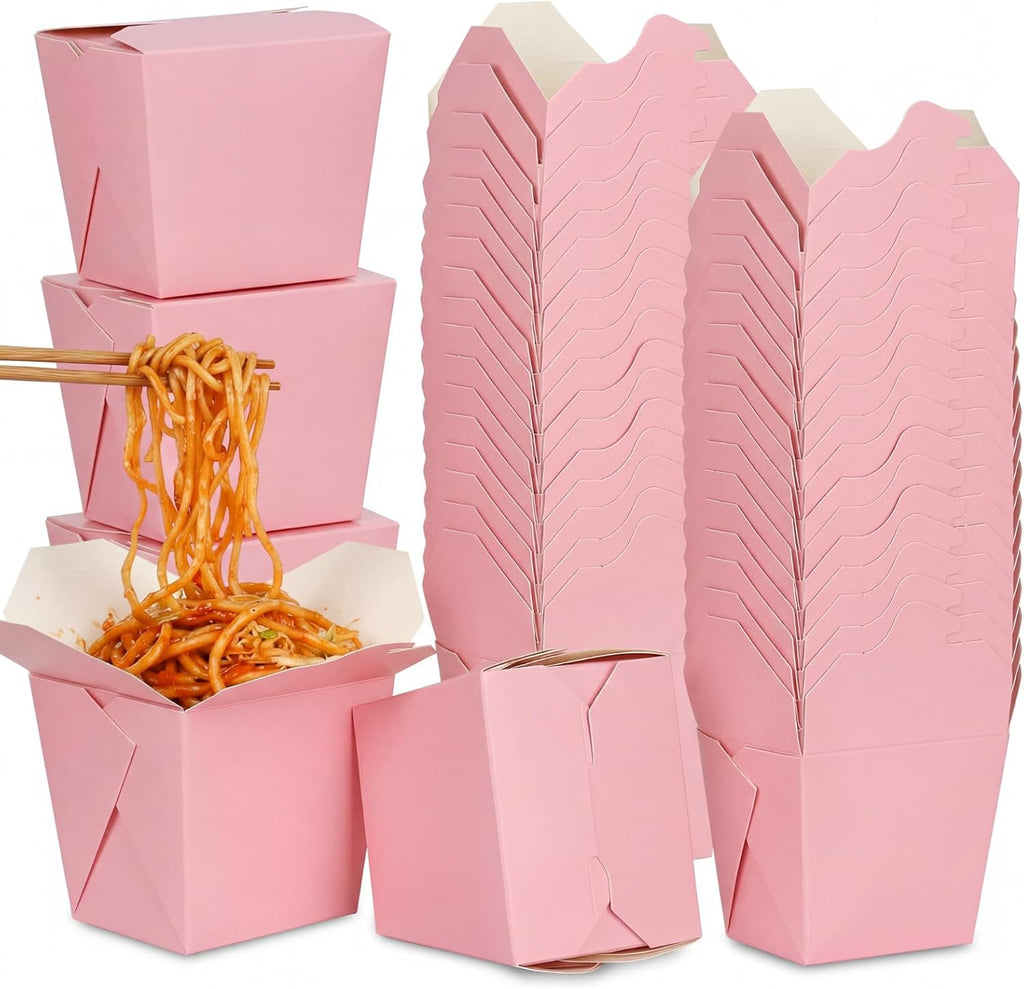 100 Pack 16 oz Chinese Take out Boxes Food Box, Pink