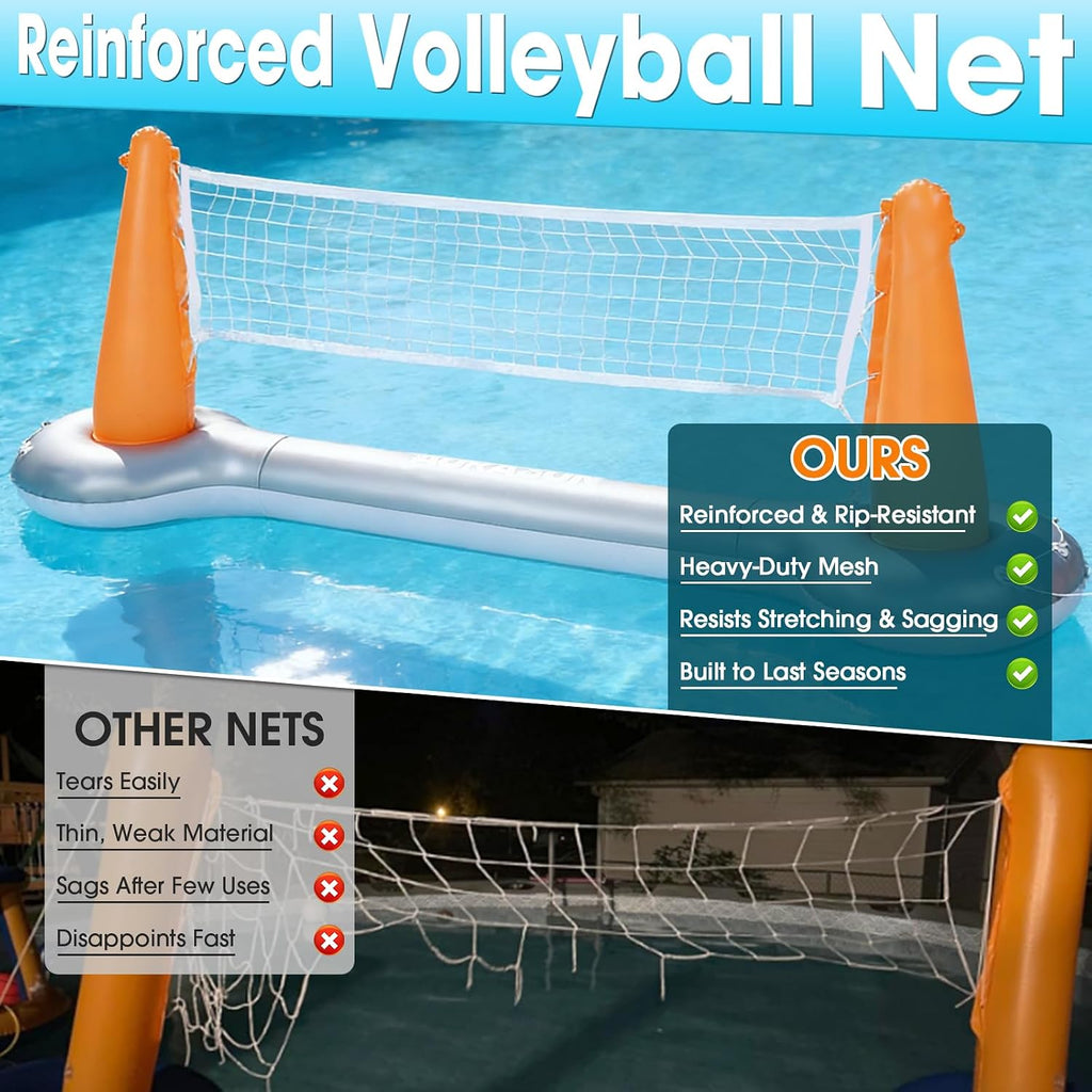 Inflatable Pool Volleyball Net, Floating Swimming Pool Set with Basketball Hoop, Summer Pool Game Toy for Kids and