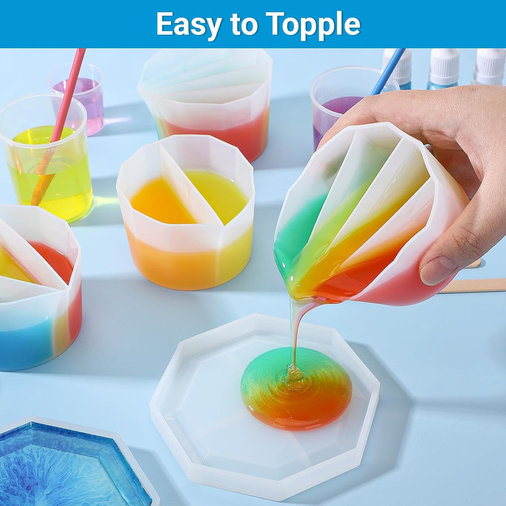 4PCS Silicone Split Cups for Paint Pouring, 7oz/200ml Multi-Channel Resin Mixing Cups for Epoxy Resin, Acrylic