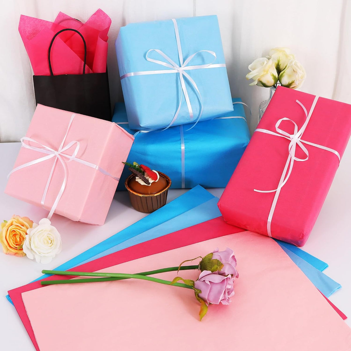 80 Sheets Pink Blue Tissue Paper Bulk for Gift Wrapping Gift Bags