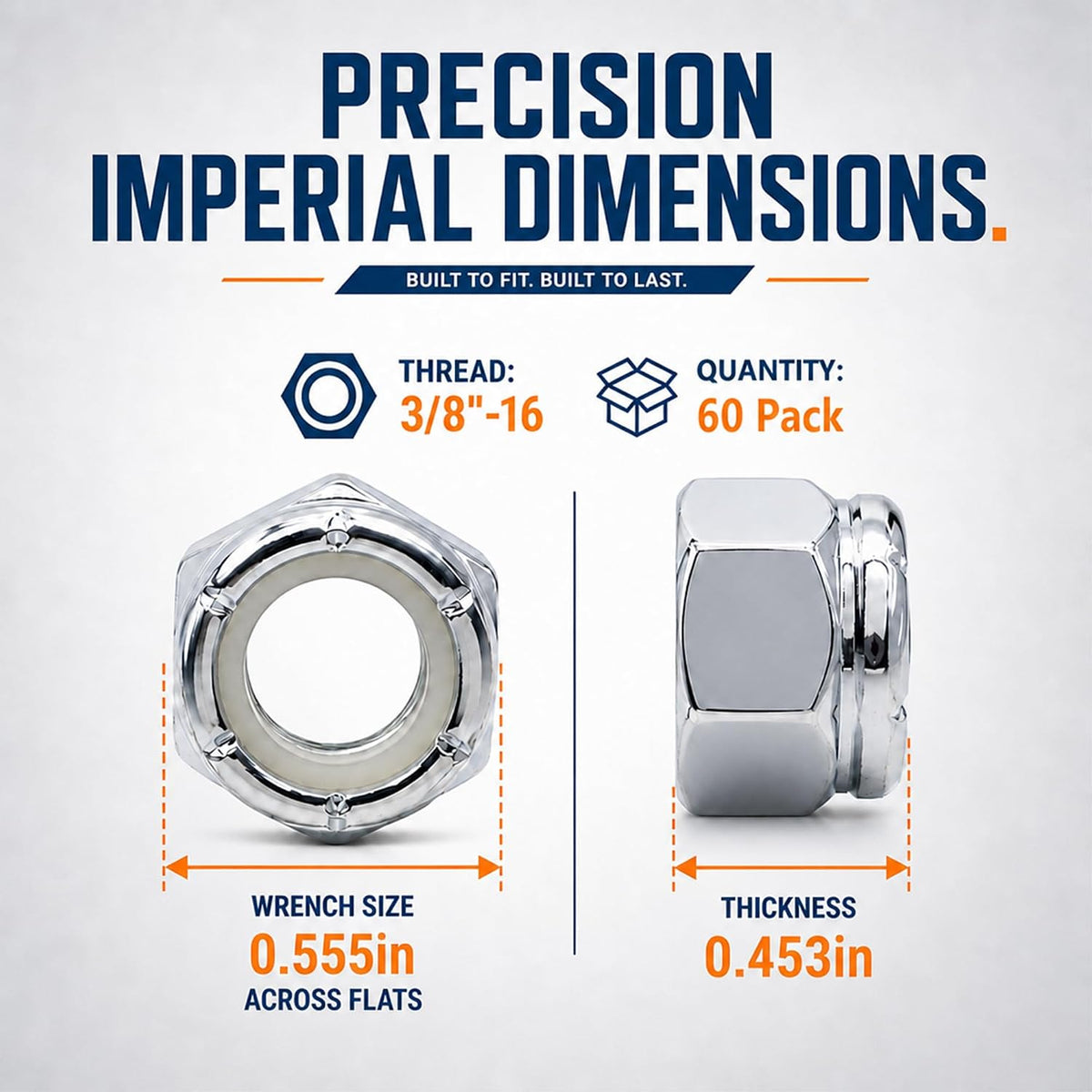 3/8"-16 Inch Lock Nuts, 60 Pack