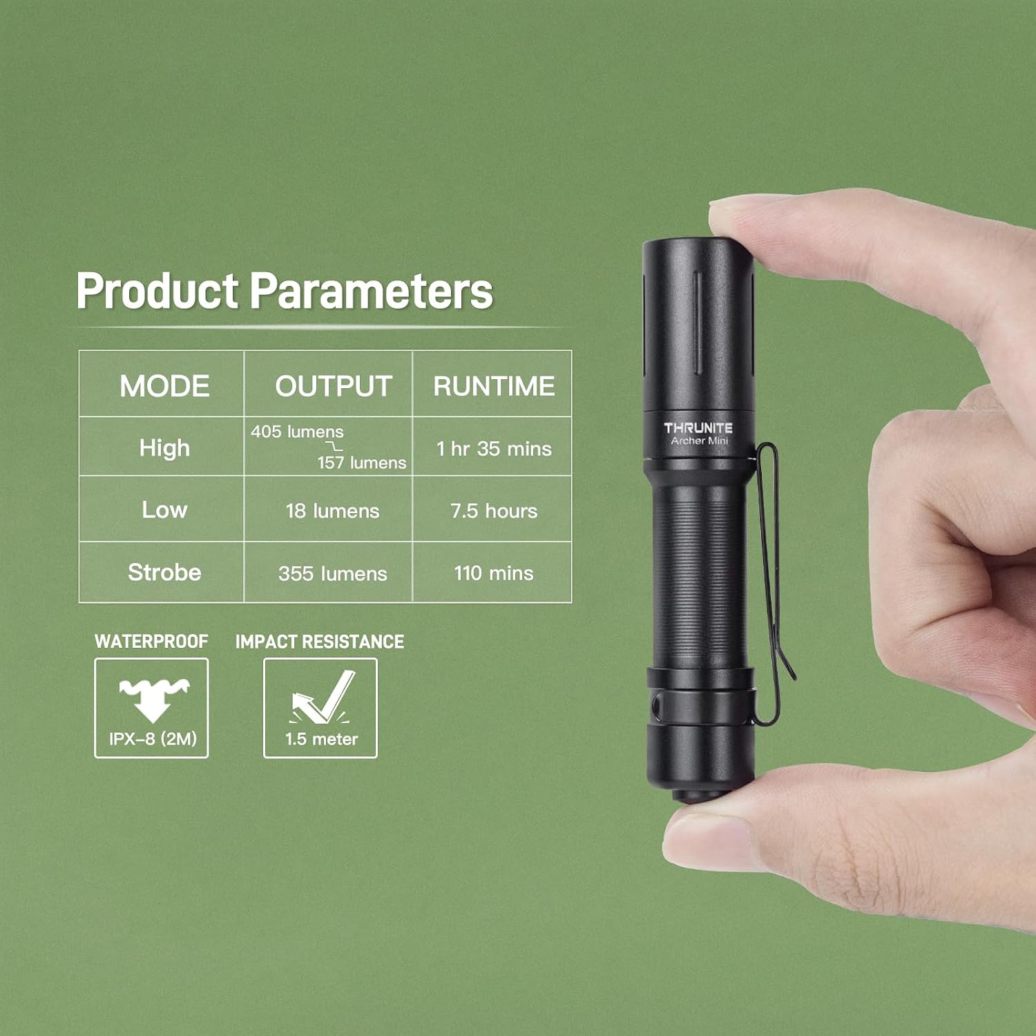 Archer Mini EDC Flashlight, USB-C Rechargeable Pocket Flashlights 405 Lumens, IPX8 Waterproof Mini Penlight with Clip