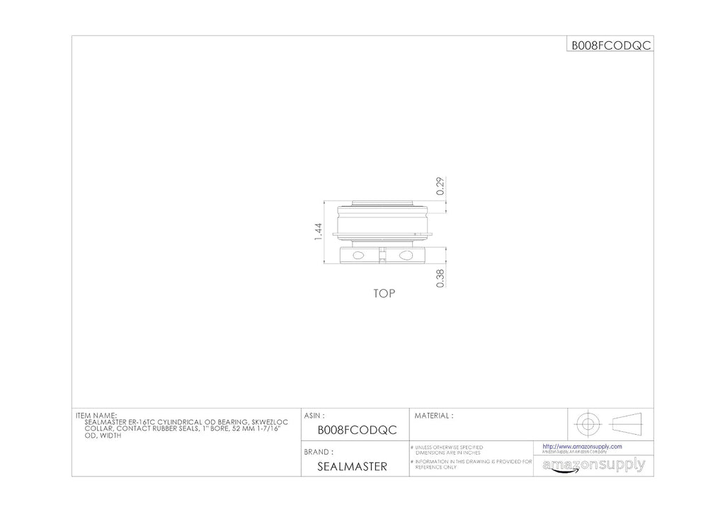 ER-16TC Cylindrical OD Bearing, Skwezloc Collar, Contact Rubber Seals, 1" Bore, 52 mm OD, 1-7/16" Width