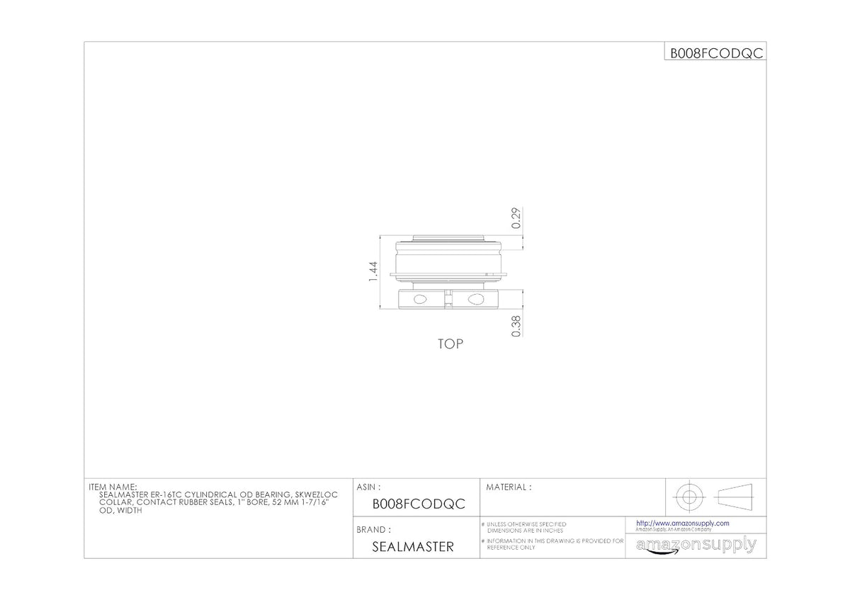 ER-16TC Cylindrical OD Bearing, Skwezloc Collar, Contact Rubber Seals, 1" Bore, 52 mm OD, 1-7/16" Width