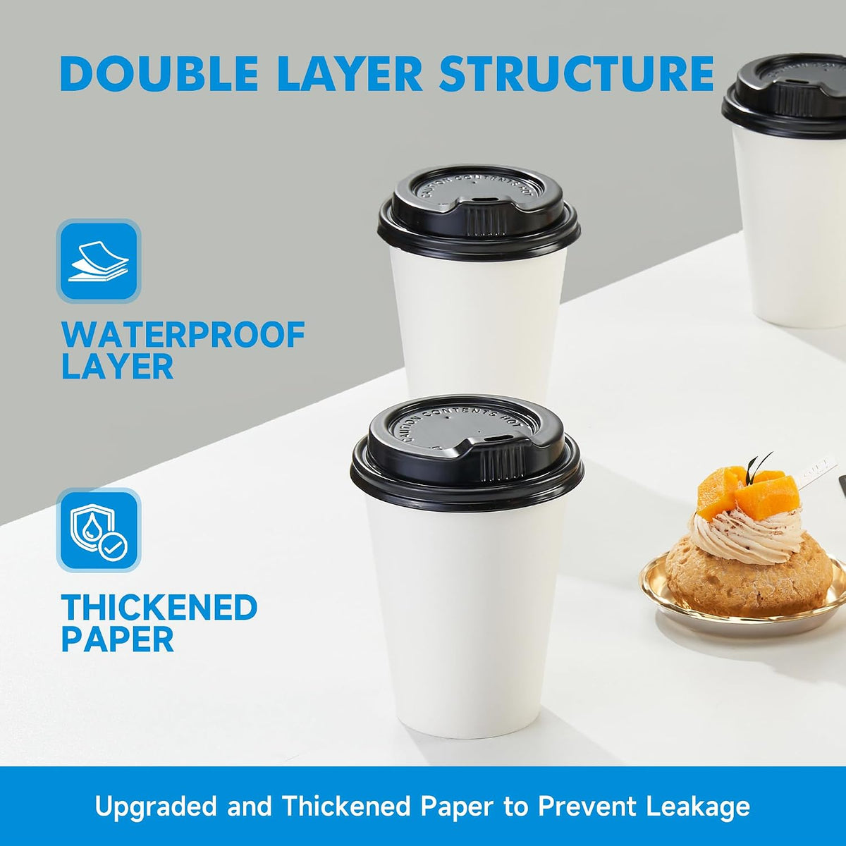 Disposable Paper Coffee Cups with Lids, 12 oz, 100 Pack
