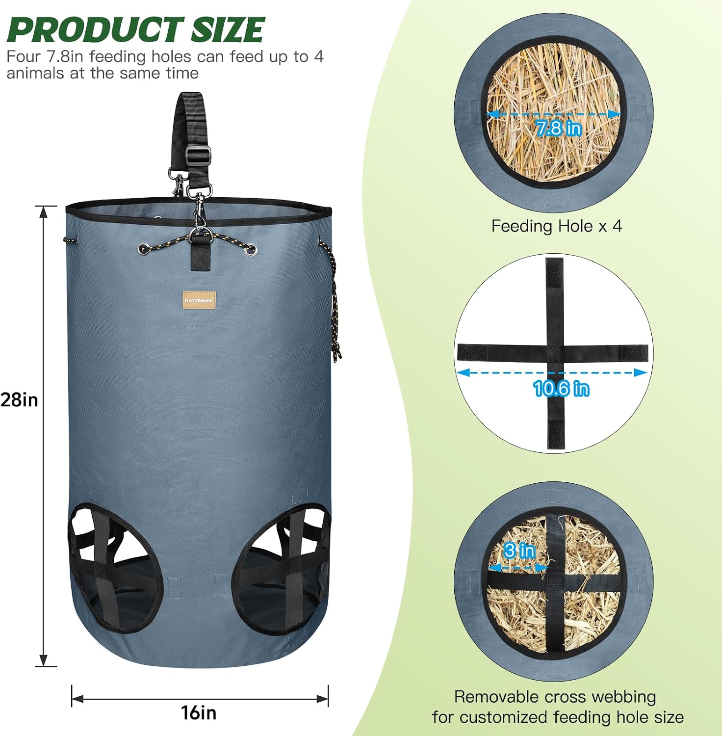 Hay Bags for Horses,4 Holes Slow Feeder Hay Bags for Goats,Sheep,Donkeys,Large Capacity Hay Feeder with Adjustable