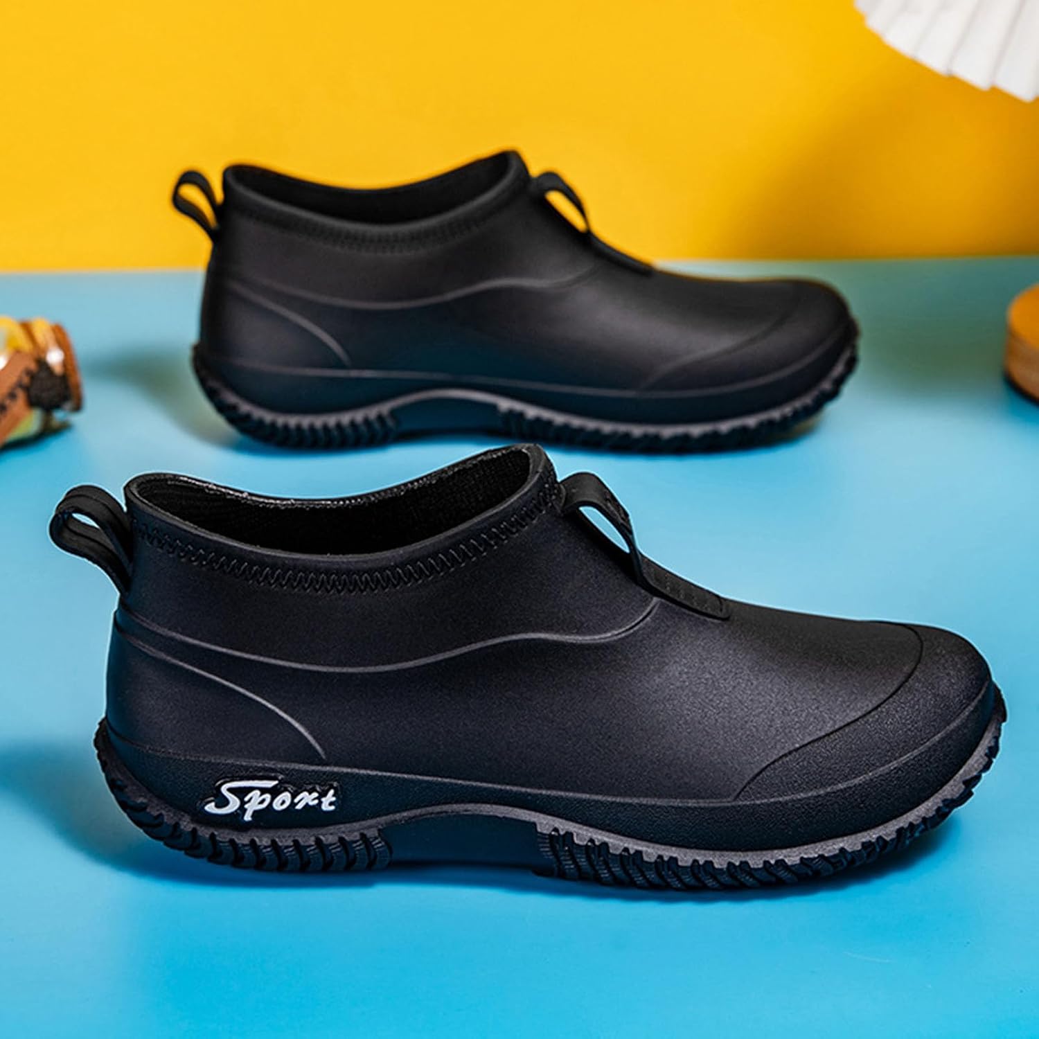 Women's Fashion Rain Boots Waterproof Non-Slip Deck Garden Shoes Low Top Round Wide Toe Flat Work Booties Lightweight