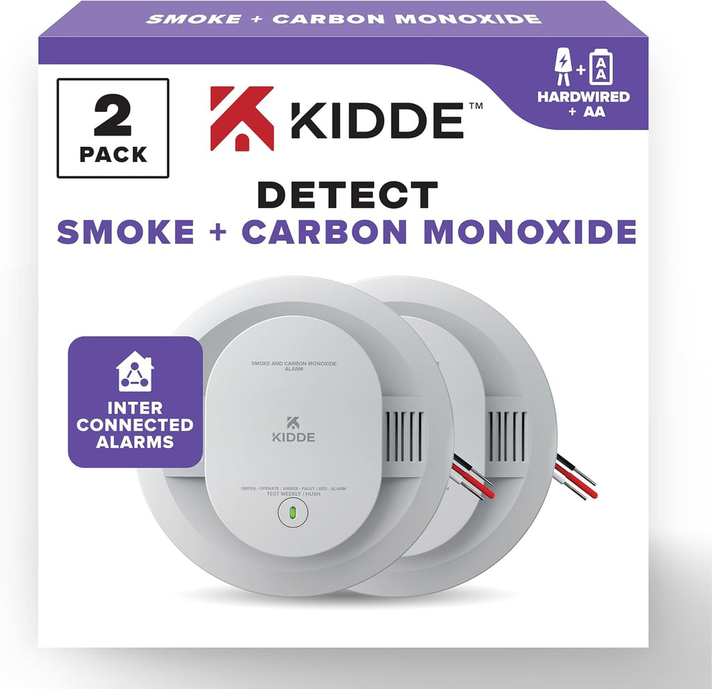 Hardwired Smoke & Carbon Monoxide Detector, AA Battery Backup Smoke Alarm, Interconnectable, LED Warning Light