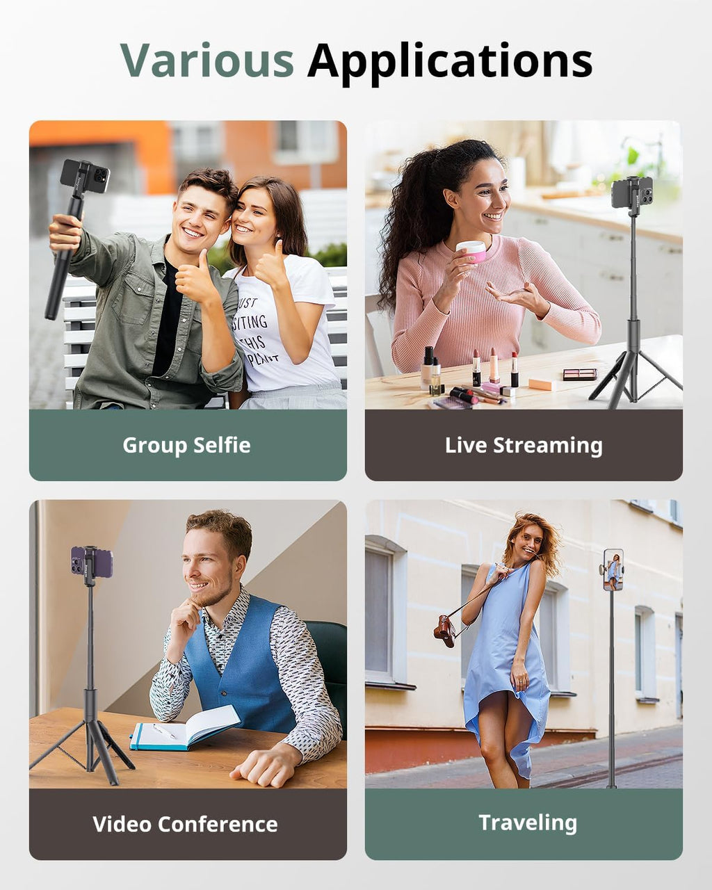 60" Phone Tripod - Selfie Stick, Lightweight All in One Phone Tripod Integrated with Wireless Remote Compatible with