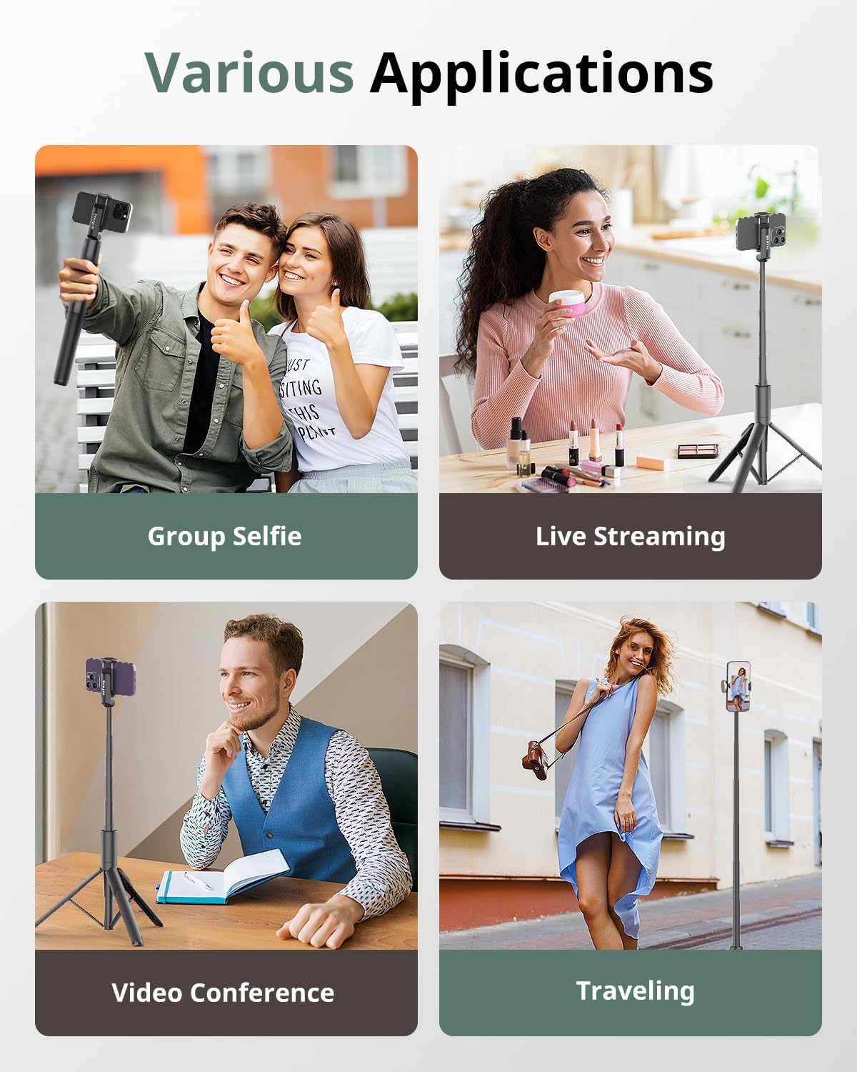 60" Phone Tripod - Selfie Stick, Lightweight All in One Phone Tripod Integrated with Wireless Remote Compatible with