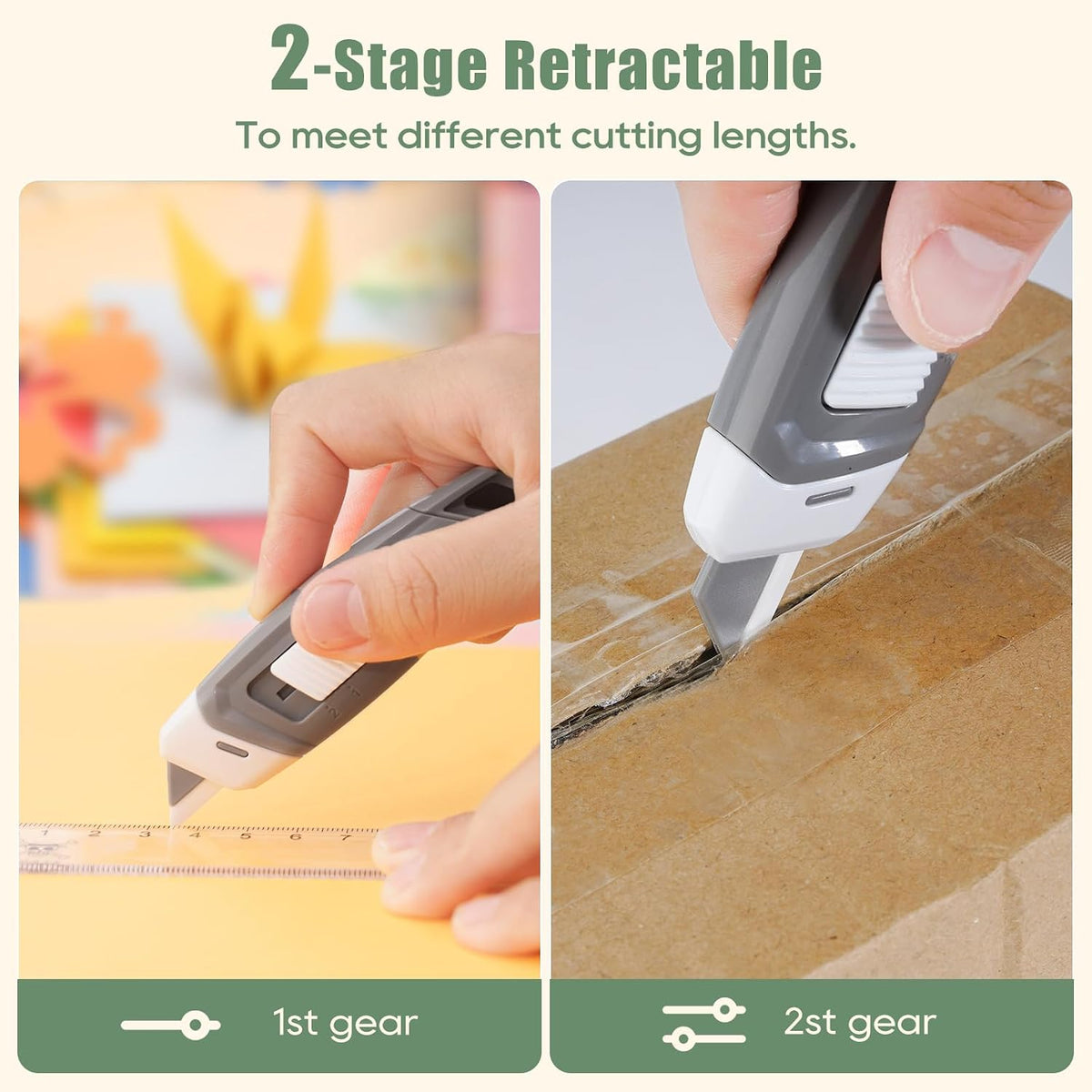 3-Pack Mini Ceramic Box Cutter, Retractable Utility Knife with Safety Lock & Keychain Hole, Magnetic Package Opener