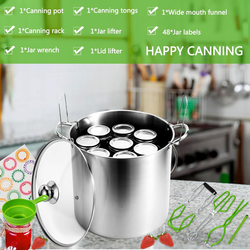 Canning Pot Water Bath Canner 20quart Stock Pot, Stainless Steel Canning Supplies Starter Kit Canner Tools Beginners