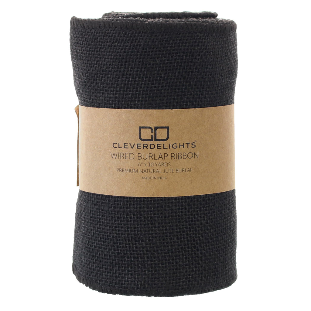 6" Black Burlap Ribbon - Wired Edges - 10 Yards