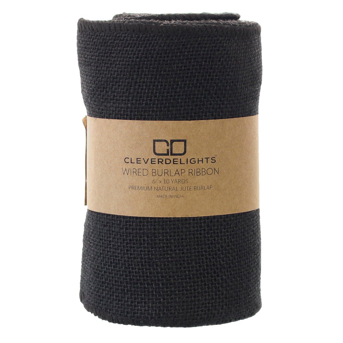 6" Black Burlap Ribbon - Wired Edges - 10 Yards