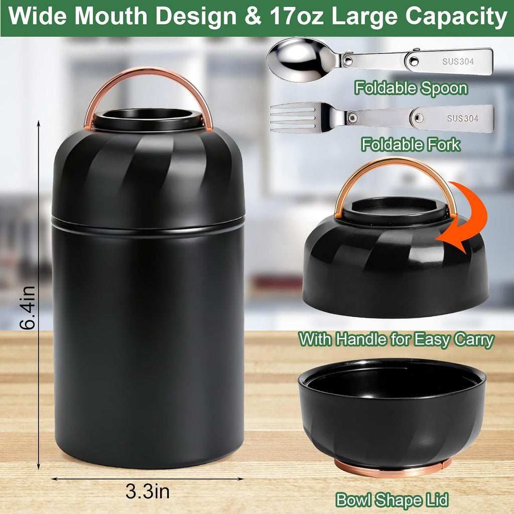 Thermo for Hot Food, 18oz Soup Lunch Box for Adults, Stainless Steel | Insulated Vacuum Food Jar Container with