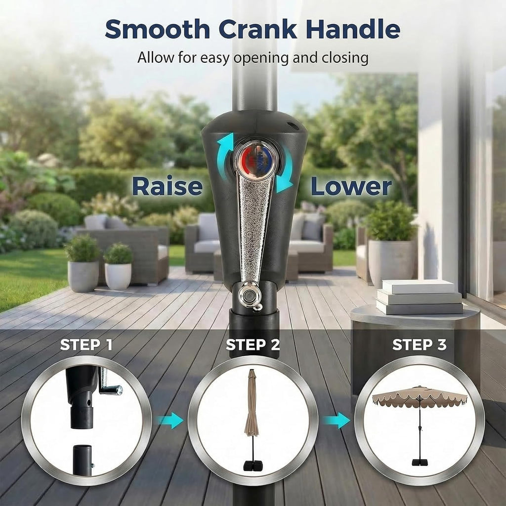 10 FT Patio Umbrella with Weighted Base Included, Outdoor Market Umbrella w/Push Button Tilt & Crank, 8 Heavy-Duty