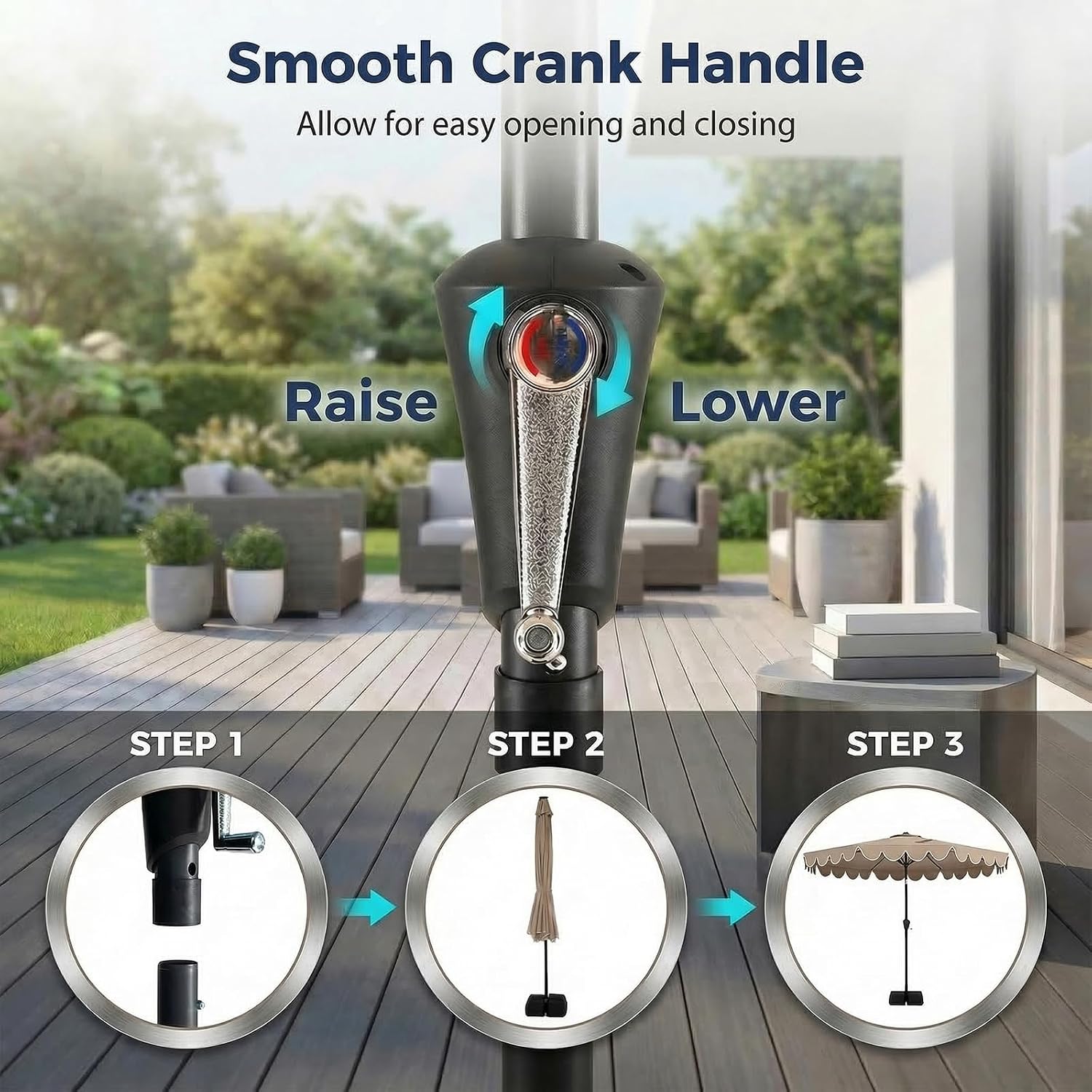 10 FT Patio Umbrella with Weighted Base Included, Outdoor Market Umbrella w/Push Button Tilt & Crank, 8 Heavy-Duty