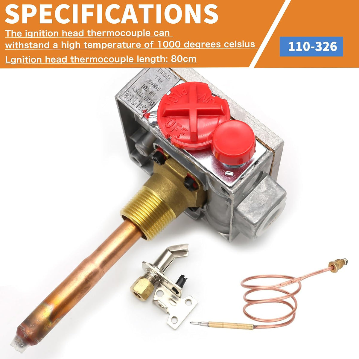 110-326 Gas Water Heater Control Valve w/Copper Probe Thermostat - Metal - Built for Durability & Precision