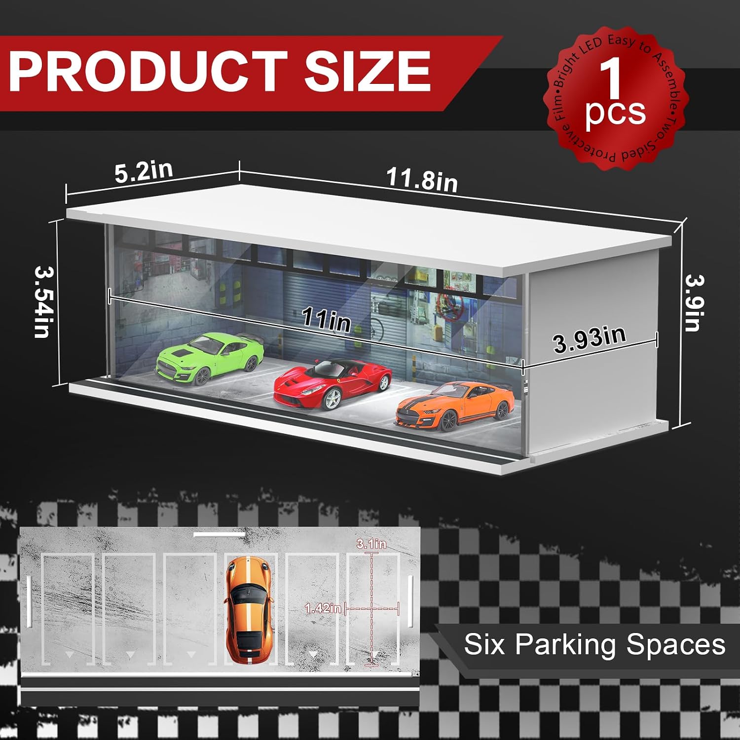 1/64 Scale Diecast Display Case for Hot Wheels Matchbox Model Cars | Handy Series Use, Bright LED Light, Stackable