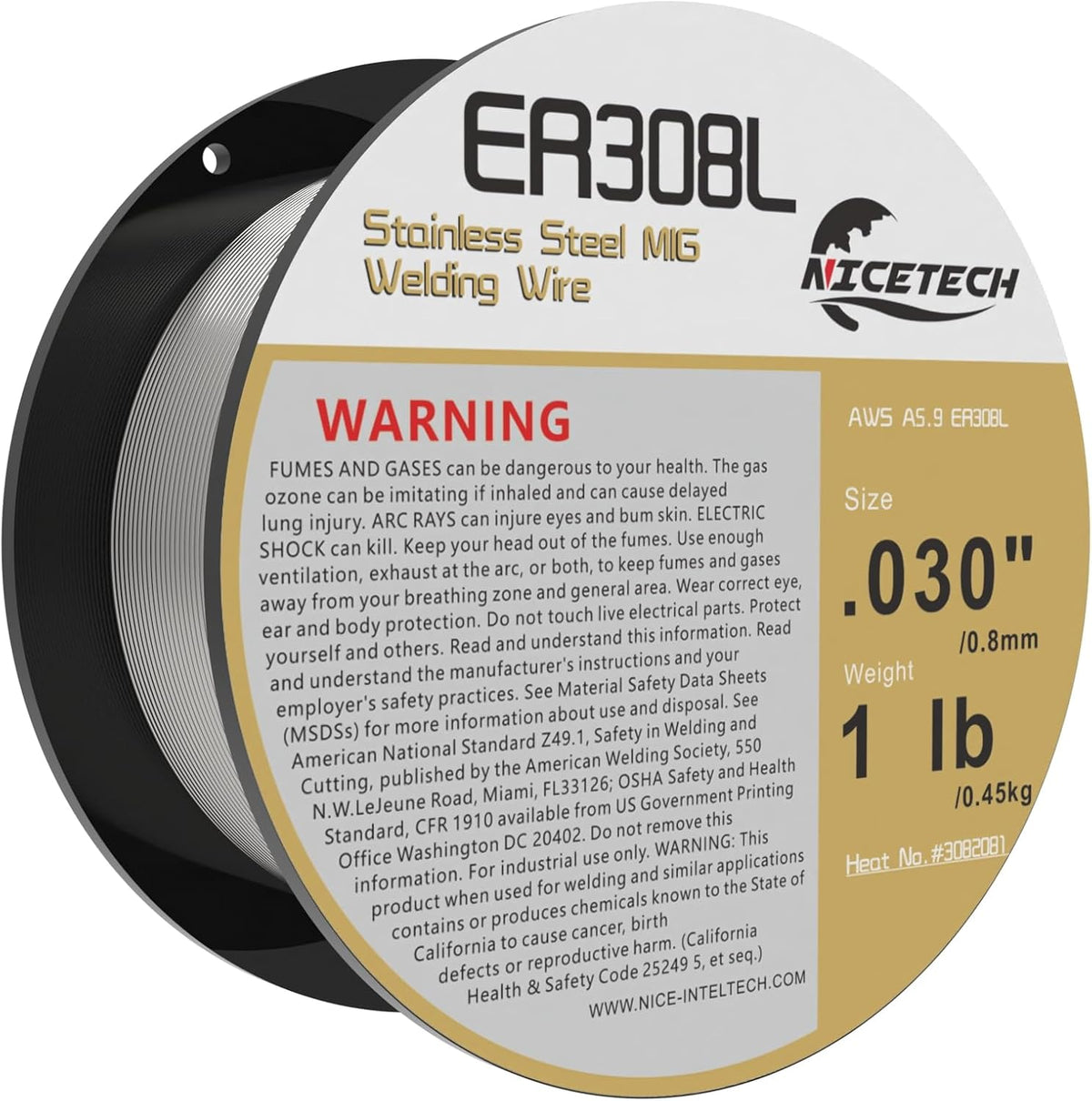 ER308L Stainless Steel MIG Welding Wire, .030“ Diameter 1 Pound Spool