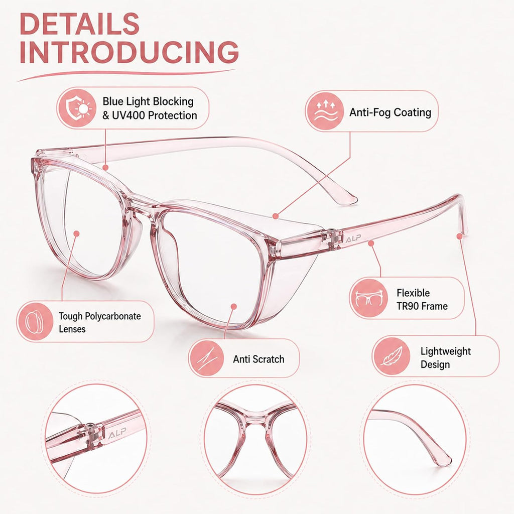Safety Glasses for Women Lab Nurse Goggles Clear Protective Eyewear | 2 Pack Anti Fog Safety Goggles,Cute Clear