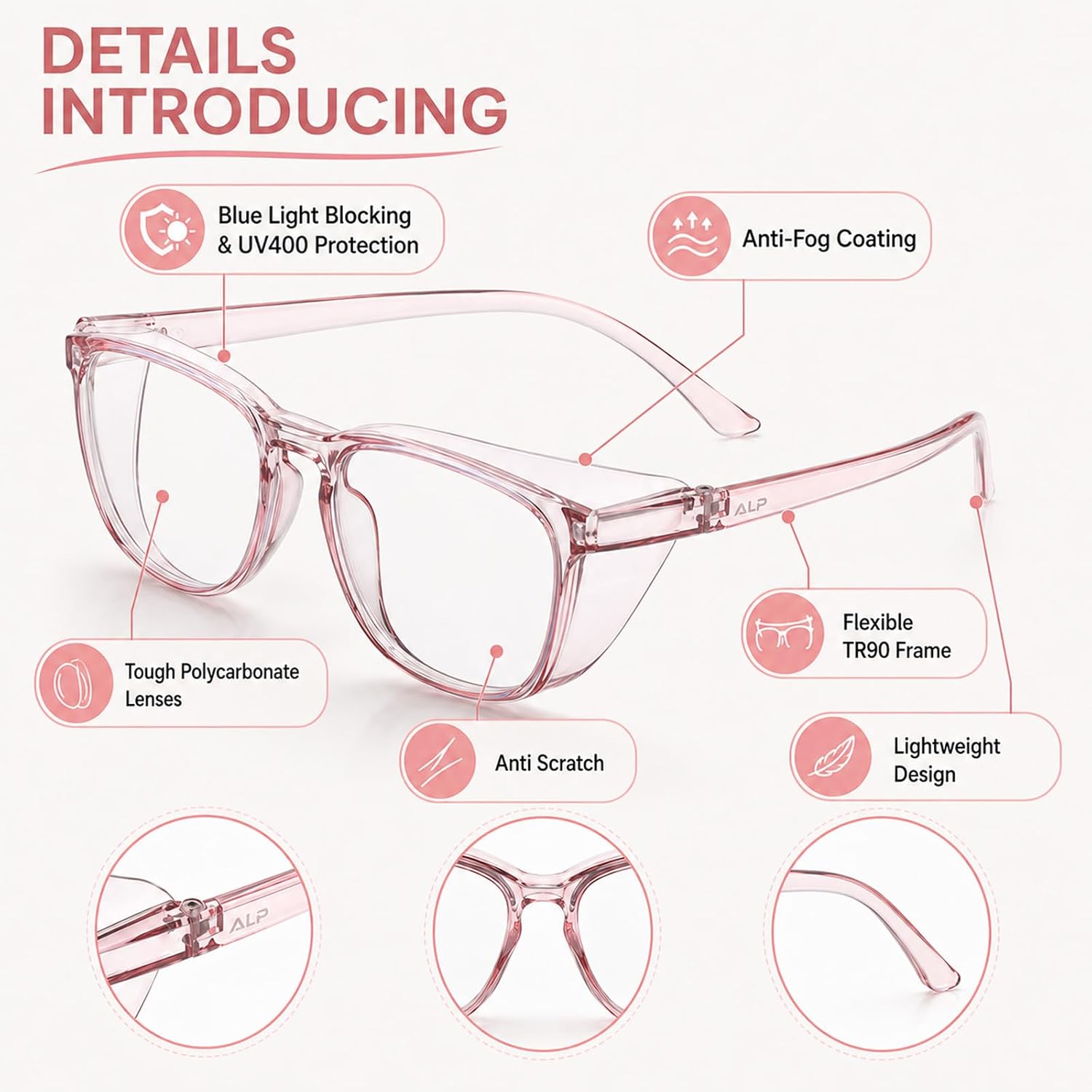 Safety Glasses for Women Lab Nurse Goggles Clear Protective Eyewear | 2 Pack Anti Fog Safety Goggles,Cute Clear