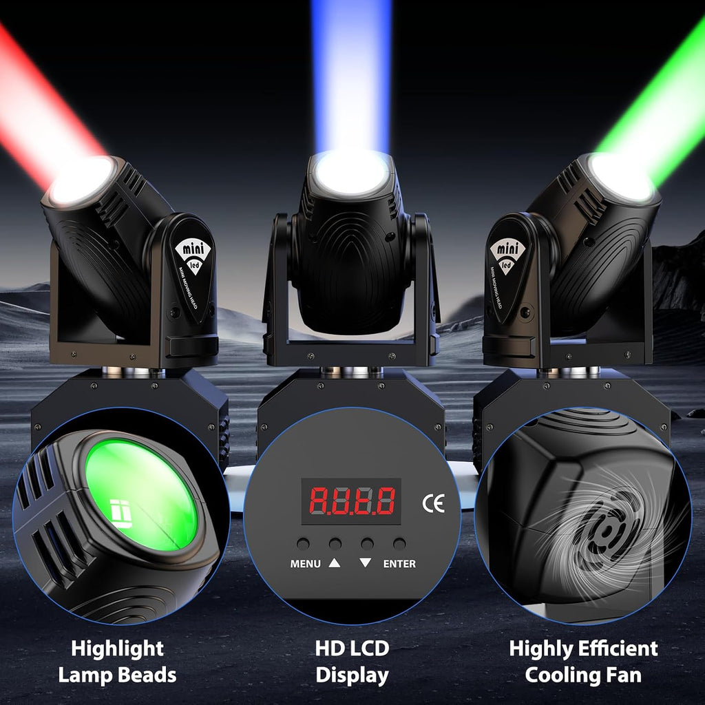 Beam Moving Head Light,RGBW LED Mini Party Light Stage Lighting Spot Lights by DMX512 & Sound Active Control for Home