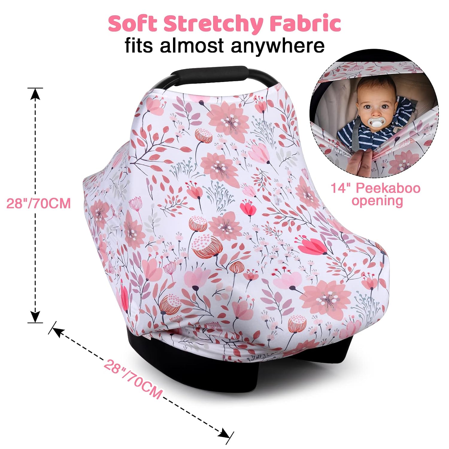 All-in-1 Car Seat Cover Baby, Carseat Covers for Girl Boy, Stretchy Soft Infant Car Seat Cover, Multi-use Baby