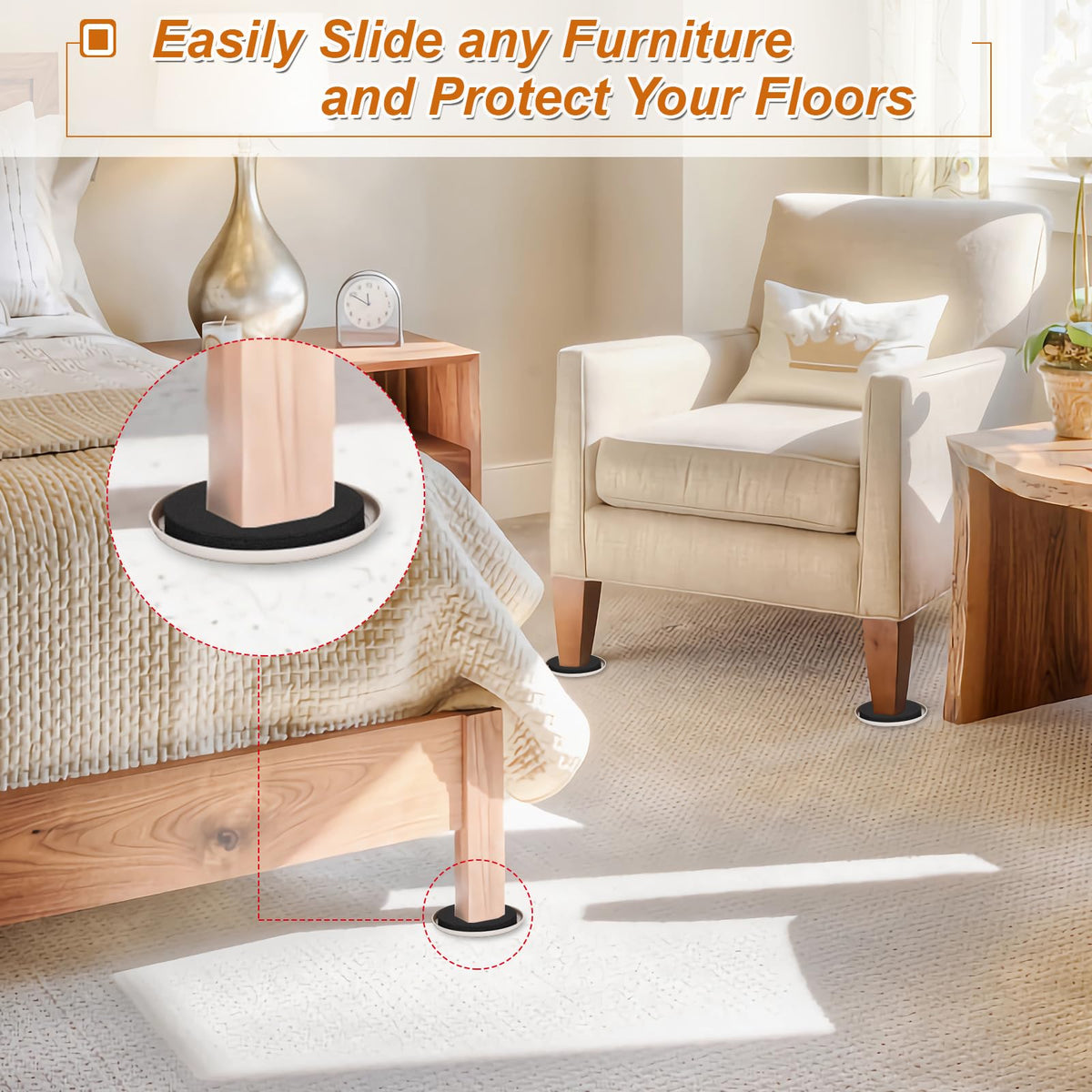 Furniture Sliders for Carpet 16 PCS - 3 1/2"