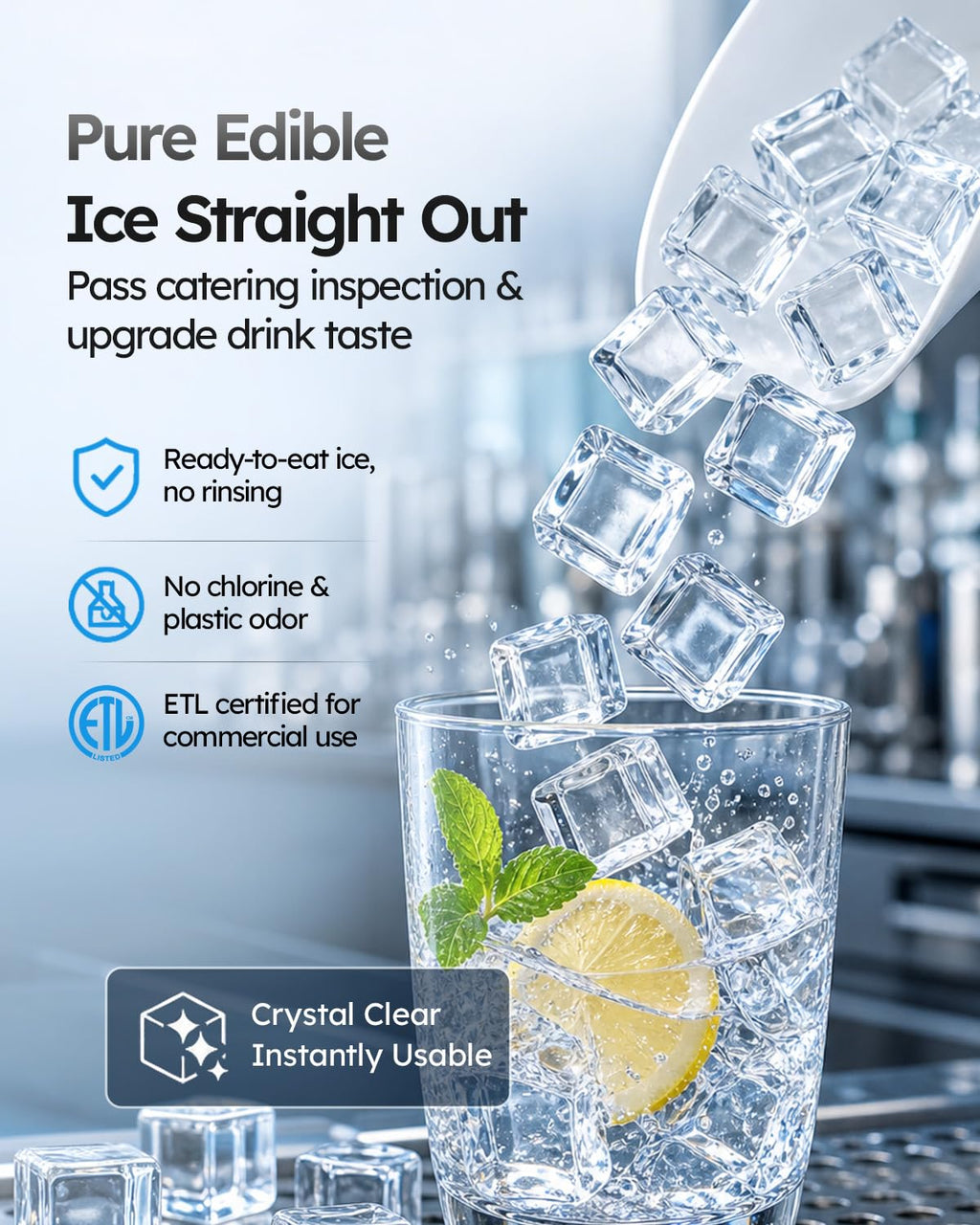 760LBS/24H Commercial Ice Maker Machine, ETL Approval & 560LBS Bin