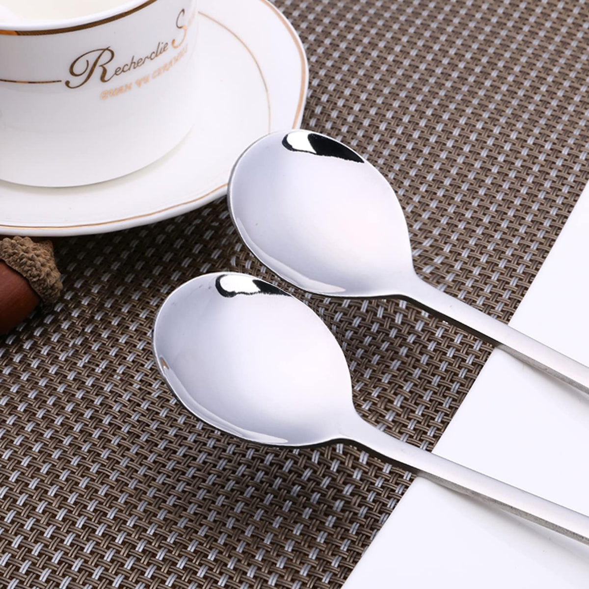Spoons, 8 Pcs Korean Spoon, 8.5 Inch Stainless Steel Soup Spoons