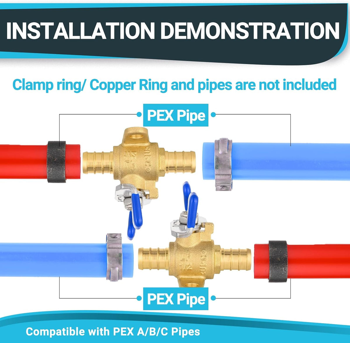 4Pack Seelink 1/2" PEX Drop Ear Ball Valve w/Butterfly Level(VALVE326-4)