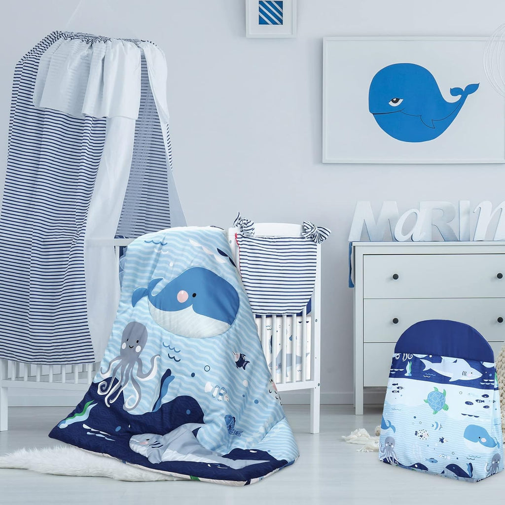4 Pieces Baby Crib Bedding Set, Nursery Bedding Standard Size Soft Baby Bedding Set Including Crib Skirt, Blanket