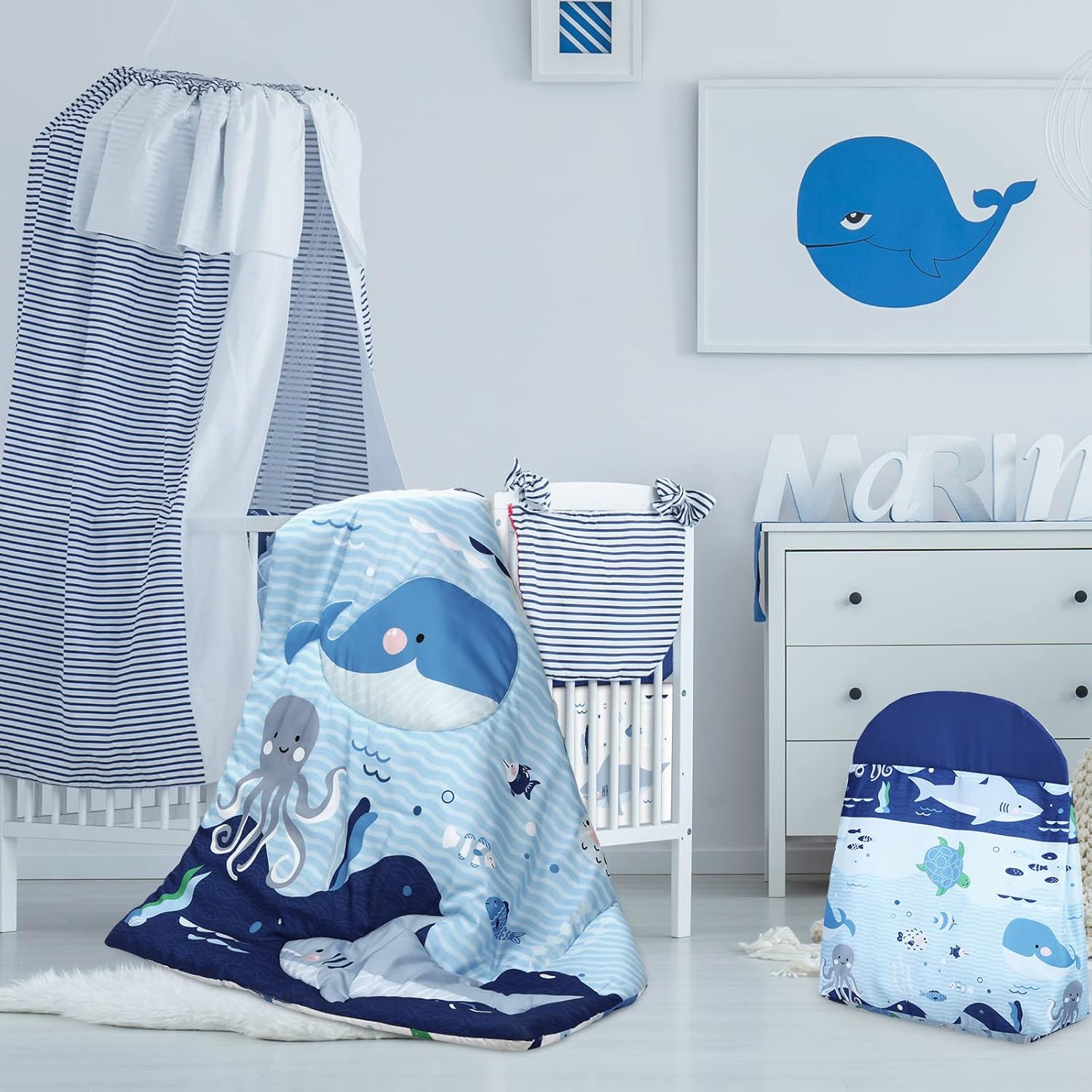 4 Pieces Baby Crib Bedding Set, Nursery Bedding Standard Size Soft Baby Bedding Set Including Crib Skirt, Blanket