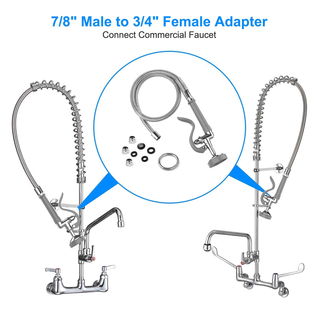 MSTJRY Spray Valve with 45" Pre Rinse Hose, Commercial Sink Sprayer Hose Pre Rinse Sprayer with Flexible Stainless Steel Hose Assembly for Commercial Kitchen Faucets(Grey, with 3 adapters)