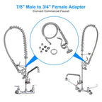 MSTJRY Spray Valve with 45" Pre Rinse Hose, Commercial Sink Sprayer Hose Pre Rinse Sprayer with Flexible Stainless Steel Hose Assembly for Commercial Kitchen Faucets(Grey, with 3 adapters)