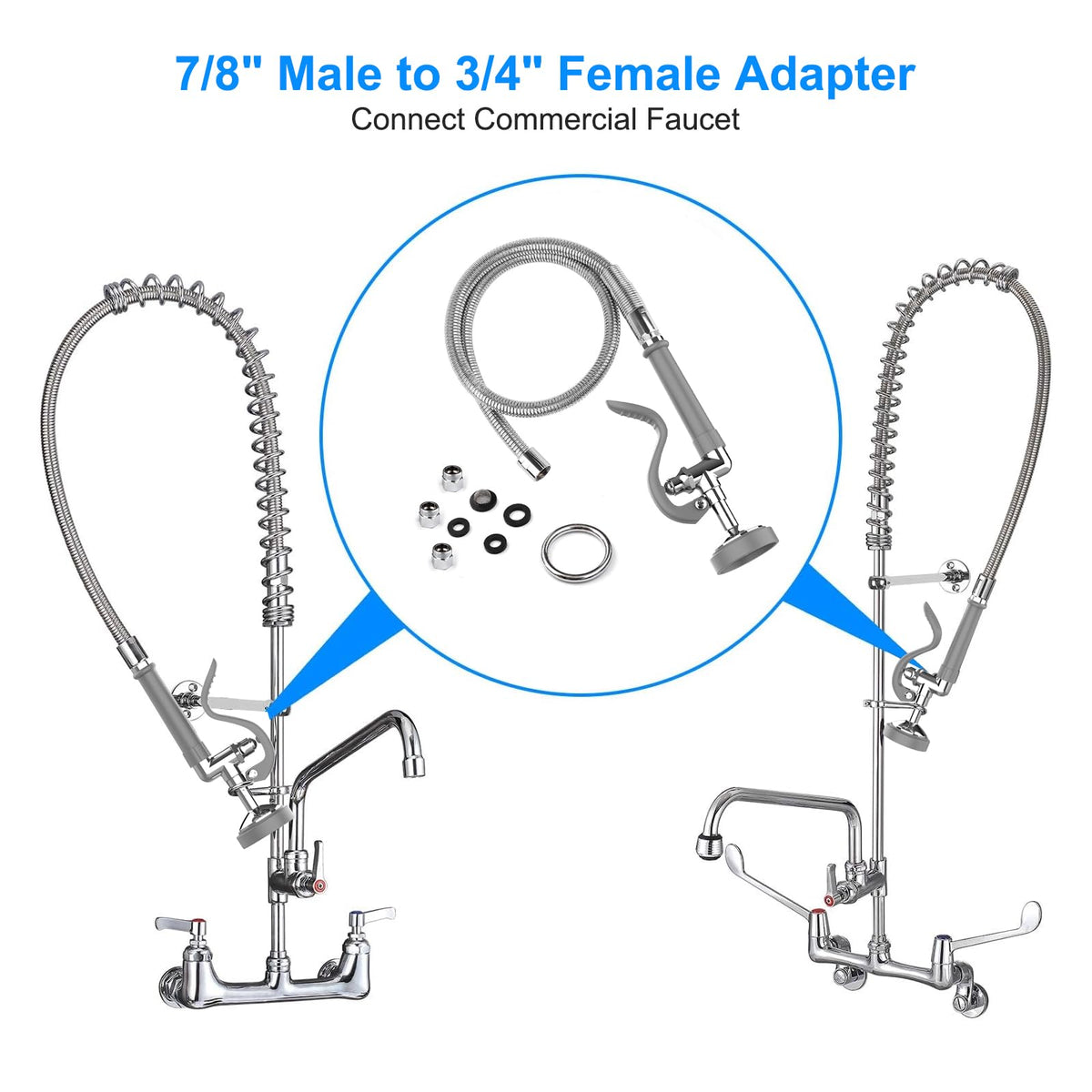 MSTJRY Spray Valve with 45" Pre Rinse Hose, Commercial Sink Sprayer Hose Pre Rinse Sprayer with Flexible Stainless Steel Hose Assembly for Commercial Kitchen Faucets(Grey, with 3 adapters)