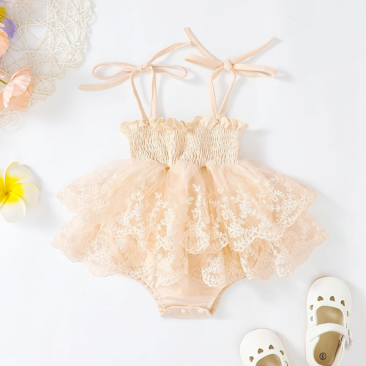 Newborn Baby Girl Summer Outfit Sleeveless Ruffle Smocked Halter Tulle Romper Dress One-piece Jumpsuit Clothes