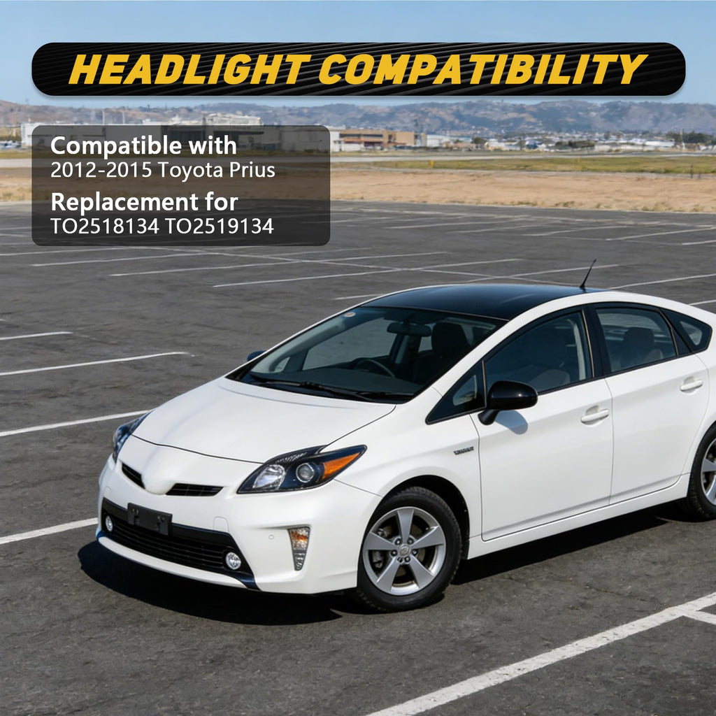 Headlight Assembly Compatible with 2012-2015 Toyota Prius (Black)