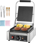 Commercial Panini Grill, 1800W Electric Sandwich Panini Maker, Stainless Steel Sandwichs Press Grill with Handle and