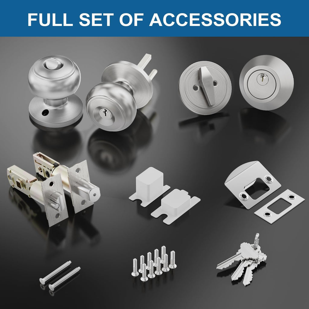 2 Set All Keyed Same Entry Door Knobs and Single Cylinder Deadbolt Combo Set for Entrance and Front Door, Keyed Alike