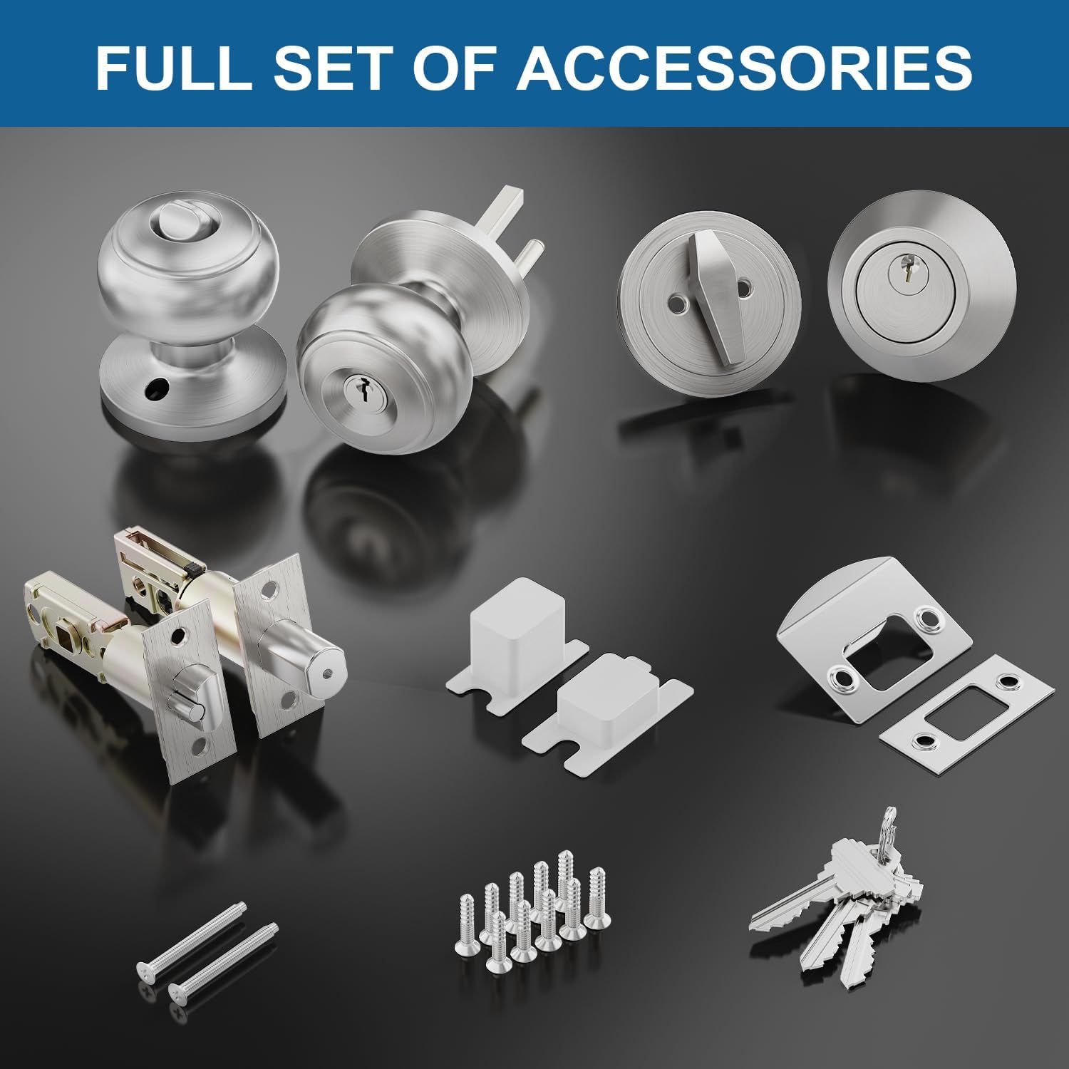 2 Set All Keyed Same Entry Door Knobs and Single Cylinder Deadbolt Combo Set for Entrance and Front Door, Keyed Alike