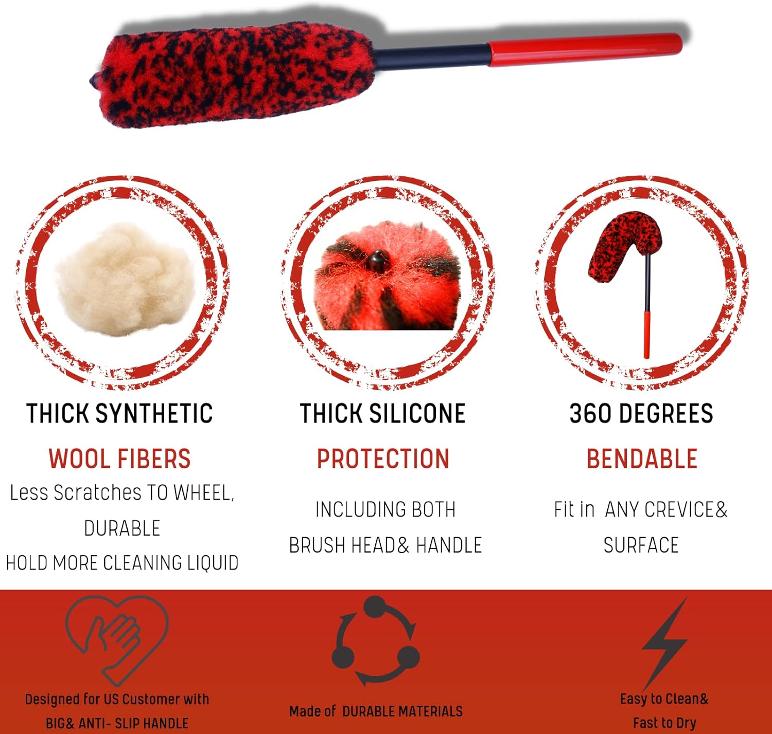 Professional 4 Pack Long Handle Wheel Brush Kit for Cleaning Wheel and Tire- 2X Soft Wheel Cleaning Brush, Detailing