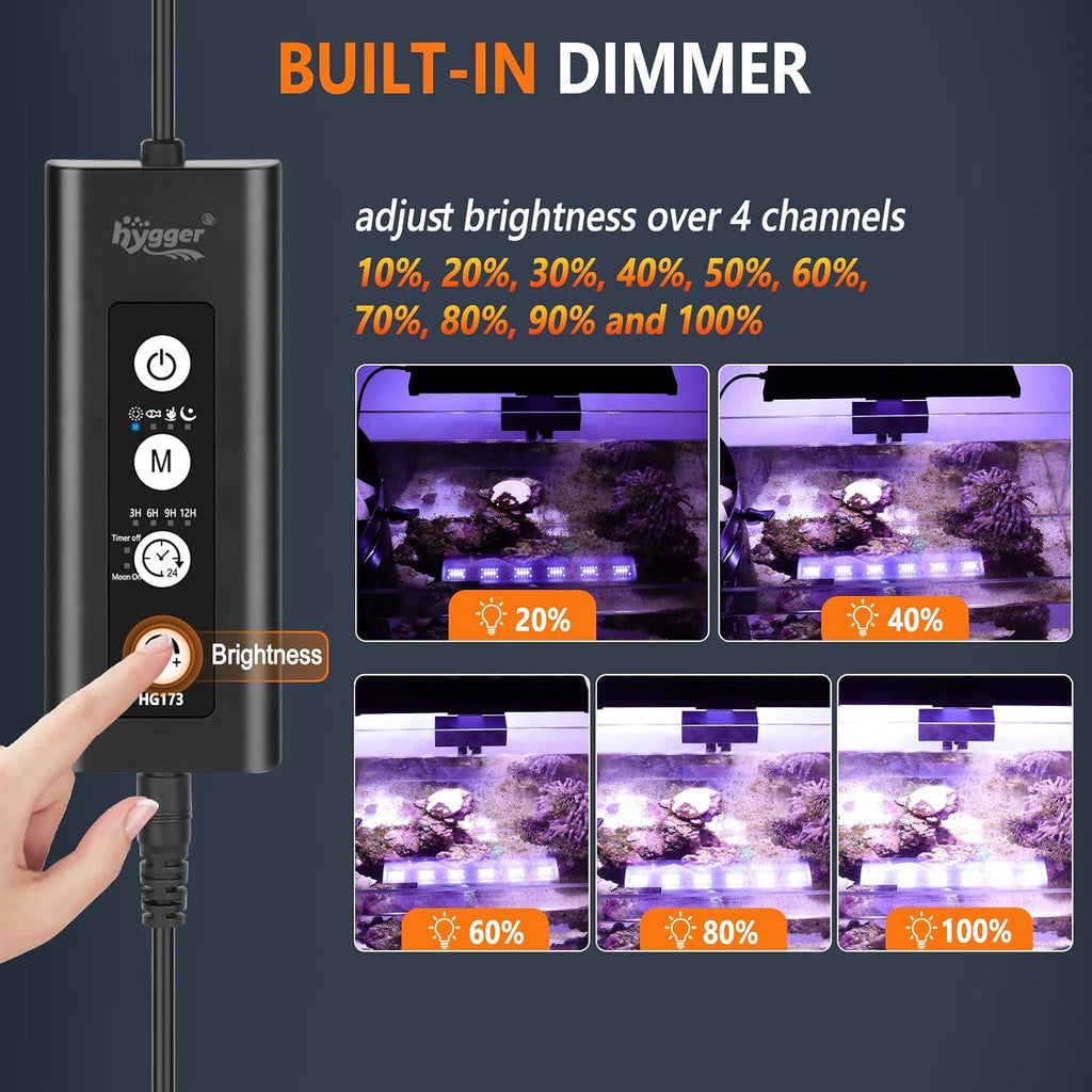 LED Saltwater Aquarium Light, 24/7 Mode Nano Tank Reef Light for Coral, Refugium Light with White, Blue, U-V LEDs