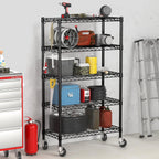 Wire Shelving, 1900lbs Capacity 5 Tier Heavy Duty NSF Wire Shelf with Rolling Wheels Black Metal Storage Shelves