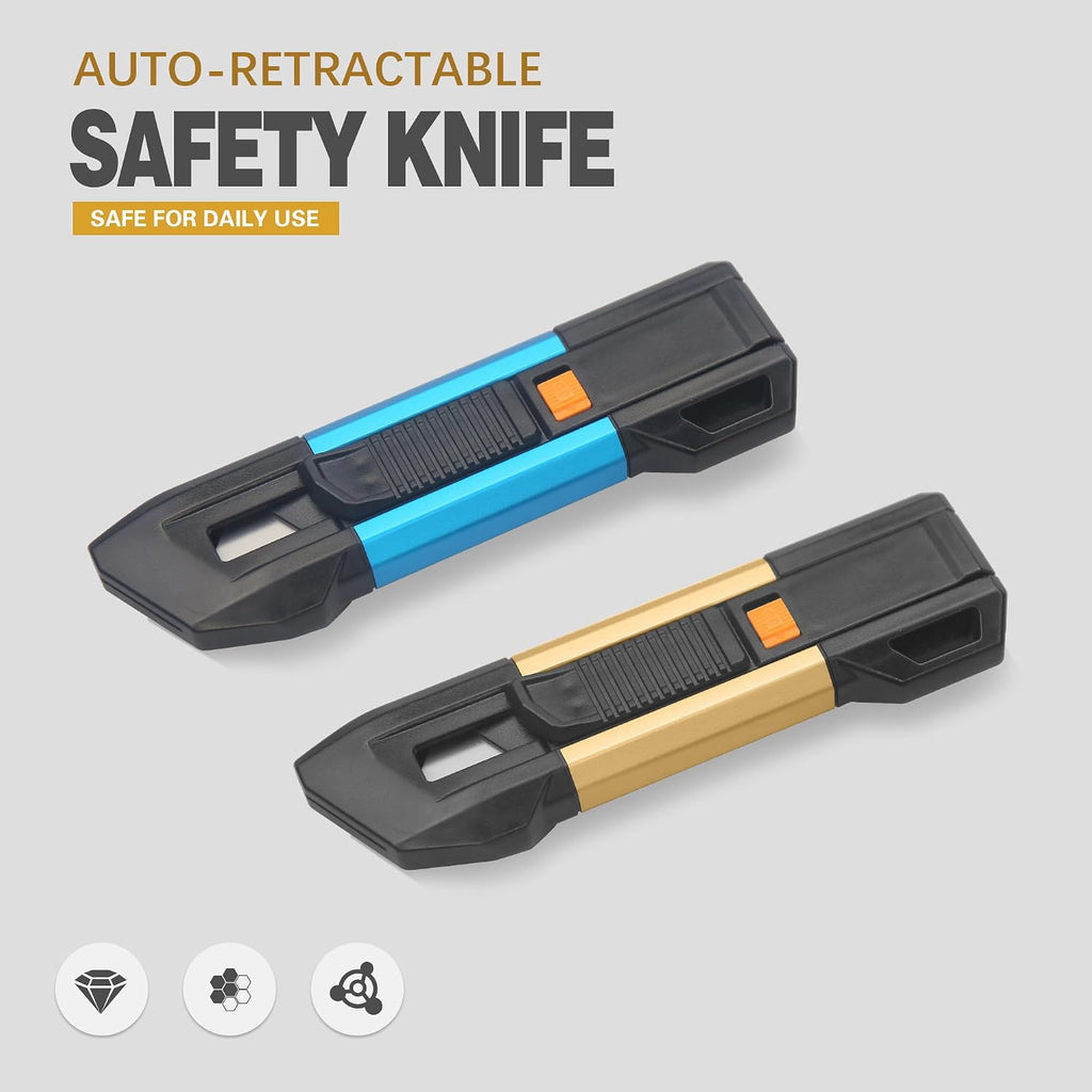 Auto-retractable Safety Box Cutter, Lightweight Safety Knife with Self-retracting, 2-Pack
